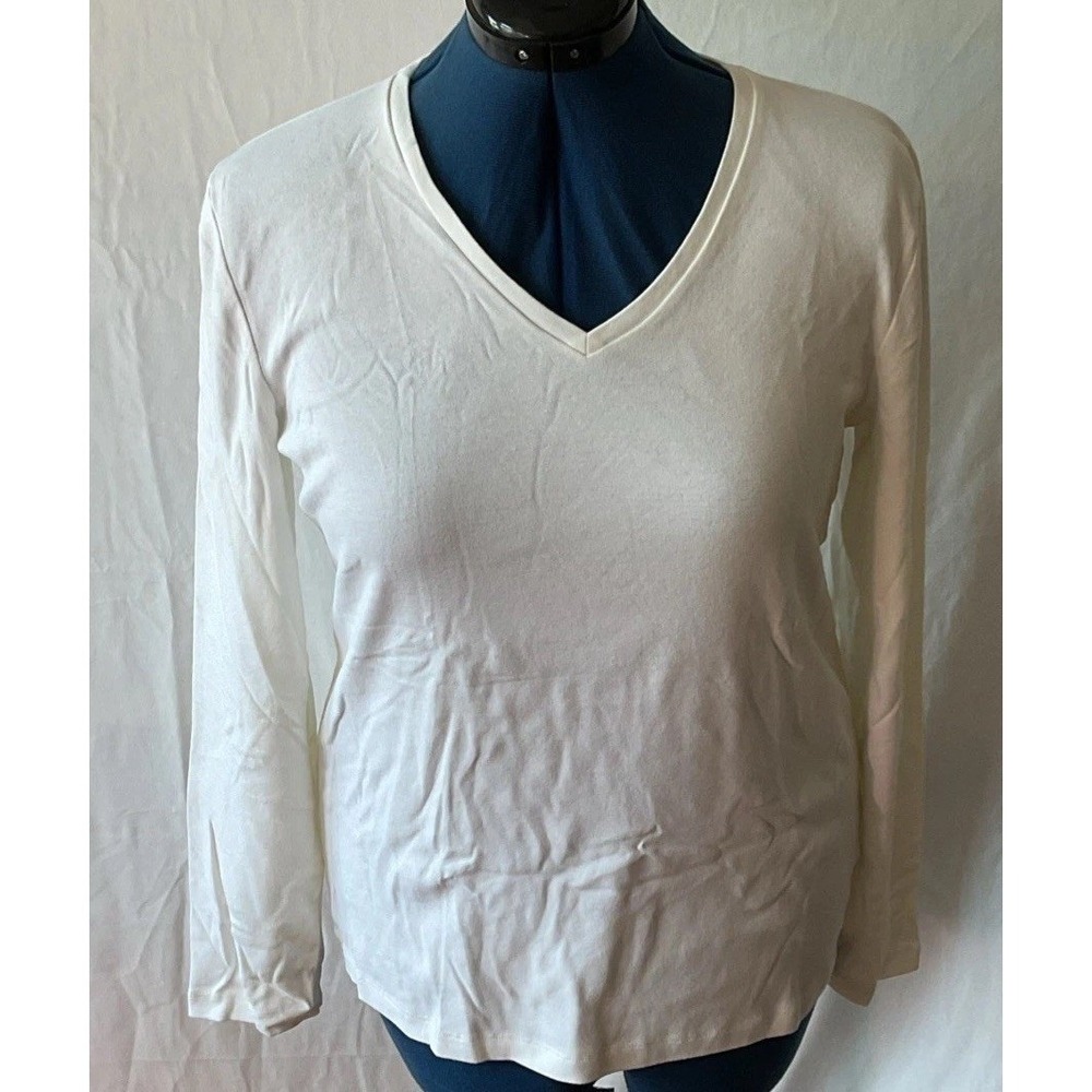 Anne Klein Ivory Cream V-Neck Long Sleeve Blouse Top Womens XL